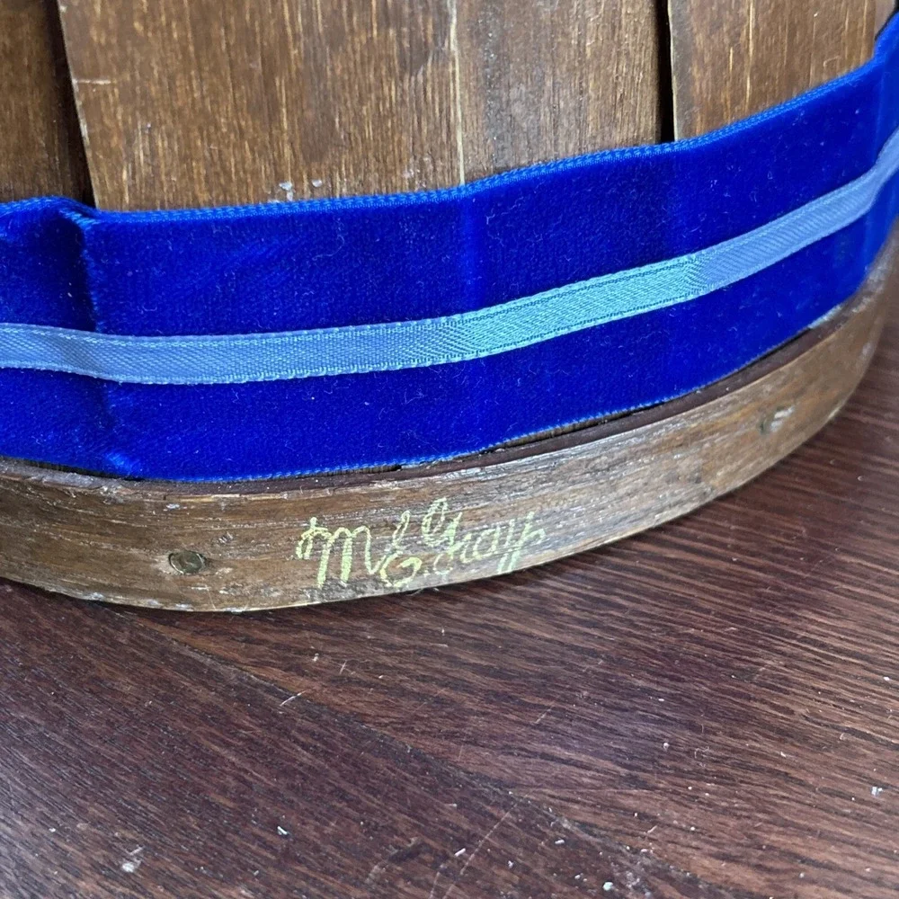 Wooden Basket Purse Basketville Putney VT Hand Painted‎ Lid Lined. Vintage 1970s